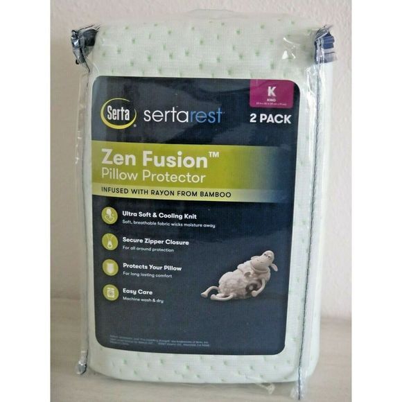 SERTA Zen Fusion KING SIZE Bamboo Pillow Cover Protectors Zippered Eco-Friendly - Picture 1 of 5